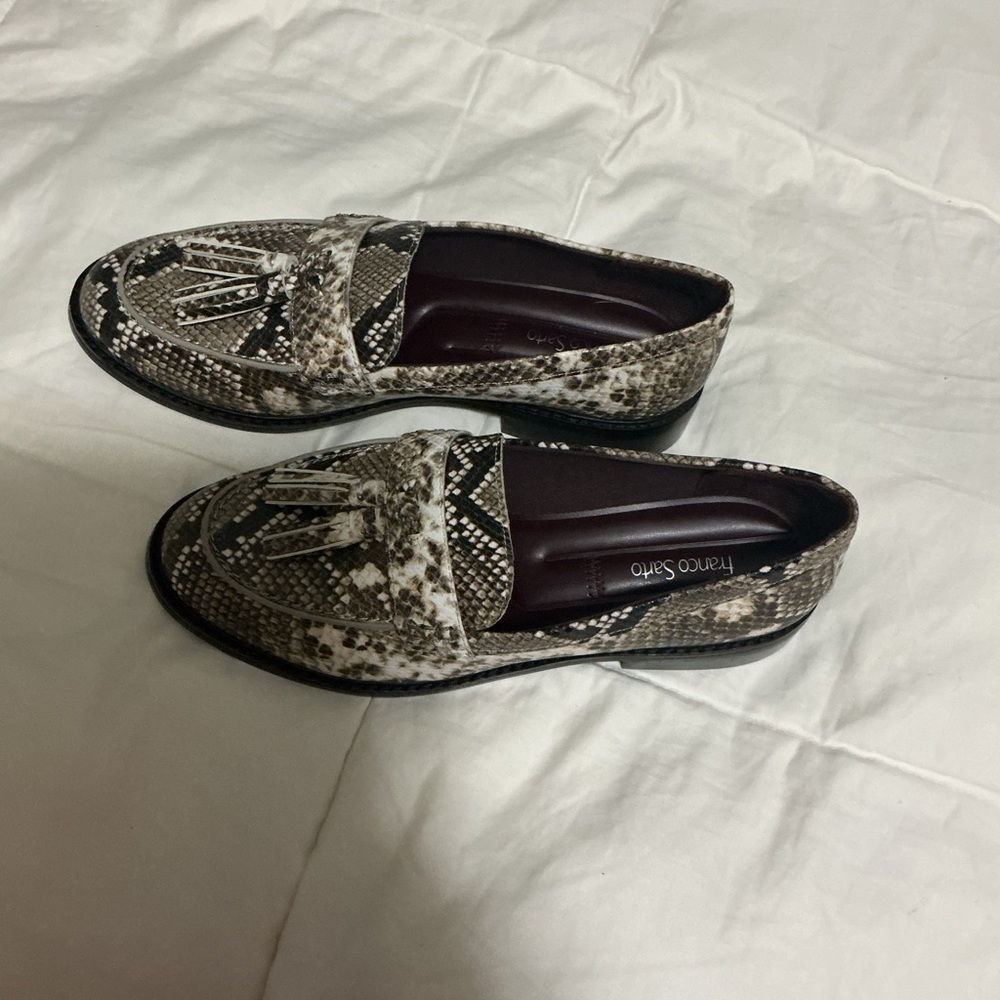 Franco Sarto Brown and Cream Patterned Loafers